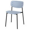 Blauer Besucherstuhl mit schwarzem Gestell und schlichtem, zeitlosem Design.