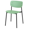 Grüner Besucherstuhl mit schwarzem Gestell, präsentiert in einer frontalansicht.
