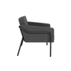 Seitenansicht eines anthrazitfarbenen Sessels mit abnehmbaren Bezug und schwarzem Gestell.