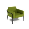 Grüner Sessel mit abnehmbaren Bezug und schwarzem Gestell in klassischem Design.