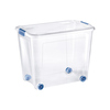 Transparente Aufbewahrungsbox mit Rollen und Clipdeckel, Volumen 67 l.