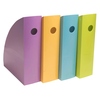 Stehsammler in vier leuchtenden Farben: lila, orange, cyan und limettengrün, nebeneinander stehend.