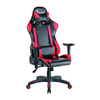 Schwarzer und roter ergonomischer Gaming-Stuhl mit Kopfstütze und verstellbaren Armlehnen.