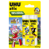 Zwei UHU Klebestifte in Verpackung mit Sonic Character-Design und Hinweis auf 12 gratis Sticker.