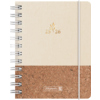 Schülerkalender in Spiralen mit deckel aus natur- und korkfarbenem Material für 2025/2026.