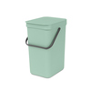 Recyclingmülleimer mit Deckel und Tragegriff in jadegrün, in aufrechter Position.