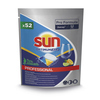 Packung mit SUN Spülmaschinentabs Optimum All in 1 Professional mit 52 Kapseln und Grafiken.
