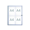 Schaukasten für 4 DIN A4-Blätter in flacher Bauweise mit Kunststoff-Eckverbindungen.