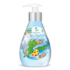 Flüssigseife für Kinder in einer Verpackung mit buntem Froschdesign und Pumpspender.