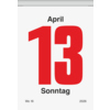 Abreißkalender für das Jahr 2026 mit dem Datum 13. April und dem Wochentag Sonntag.