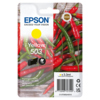 Epson Tintenpatrone 503 in gelber Verpackung mit Chili-Farben im Hintergrund.