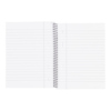 Liniert und randloser Collegeblock DIN A5+ mit spiralgebundener Öffnung, aufgeschlagen.