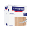 Verpackung des Hansaplast Pflasters SOFT in einer quadratischen Box mit Schere und Maßangaben.