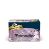 Packung des Früchtetees "Winterparadies" mit Schneemann und winterlichem Design.