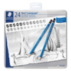 Packung mit 24 STAEDTLER Bleistiften Mars Lumograph in verschiedenen Härtegraden für Zeichnungen.