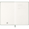 Offene Seite eines grünen Moleskine Buchkalenders im DIN A5 Format.