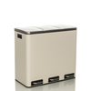 Dreiteiliger, moderner Tretabfalleimer mit Soft-Close-Funktion in neutralem Design.