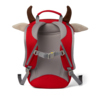 Rucksack in Rot mit tierischem Design und Hörnern, Rückansicht mit verstellbarem Brustgurt.