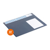 Dunkelblaue Schreibunterlage mit Kalender und transparenter Folienauflage im Anwendungsbeispiel.