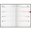 Taschenkalender im DIN A7 Format, geöffnet auf den Seiten für April 2026.