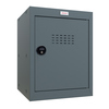 Anthrazitfarbener Schließfachschrank mit mechanischem Kombinationsschloss und belüfteter Tür.
