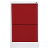 Roter Hängeregistraturschrank mit zwei Schubladen und zentraler Schlüsselverriegelung.