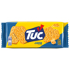 TUC Cracker Cheese in blauer Verpackung mit Käsegeschmack, sichtbar sind mehrere Cracker.