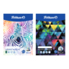 Zwei Zeichnbögen im DIN A3-Format mit bunten, künstlerischen Designs auf der Vorderseite.
