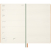 Offene Seitenansicht eines Moleskine Buchkalenders mit Wochenaufteilung und linierten Notizfeldern.