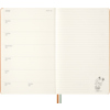 Offene Doppelseite eines Moleskine Buchkalenders mit Wochenansicht und Snoopy-Illustration.