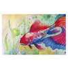 Ein Aquarellbild eines bunten Goldfisches in einem aquatischen Umfeld mit Pflanzen.
