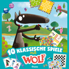 Gesellschaftsspiel mit Wolf, das 10 klassische Spiele mit Spielemotiven zeigt.