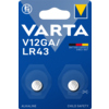 Zwei Varta Knopfzellen im Blisterpack mit Kindersicherheitsmerkmal und blauer Verpackung.