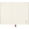 Offene Doppelseite eines linierte Notizbuchs mit Snoopy-Illustration in der unteren Ecke.