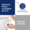 Höhenverstellbares Flipchart mit Feststellschraube und Hand zur Einstellung.