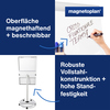 Mobiles Flipchart mit magnetischer, beschreibbarer Oberfläche und robuster Vollstahlkonstruktion.