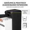 Aktenvernichter mit herausnehmbarem Papierkorb und Anzeige für Füllstand, Beispielanwendung.