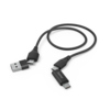 Hama USB-Kabel 4in1 mit geflochtenem Nylonmantel und mehreren Anschlüssen auf weißem Hintergrund.