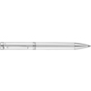 Silberner Tintenroller mit geriffeltem Design und Clip in horizontaler Ansicht.