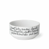 Weiße Schale mit handschriftlichem Schriftzug in Schwarz auf der Außenseite.