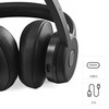 Schwarzes Bluetooth-Headset mit beweglichem Mikrofonarm und USB-C-Anschluss.