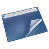 Blaue Schreibunterlage mit transparentem Schutzblatt und integriertem 3-Jahres-Kalender.