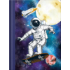 Kladde DIN A4 mit farbigem Umschlag, zeigt einen Astronauten auf einem Skateboard im Weltraum.
