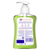 Flüssigseife in einer grünen Pumpflasche mit weißen Verschluss und rückseitiger Inhaltsstoffliste.