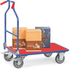 Klappbarer Transportwagen mit Schiebebügel und Paketen auf der Plattform.