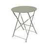 Runde, grüne Klapptisch mit einem stabilen Gestell aus Metall.