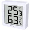 Weißes Thermometer mit digitaler Temperatur- und Luftfeuchtigkeitsanzeige.