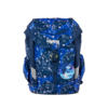 Blauer Kindergartenrucksack mit Wassertropfenmuster und einem Motiv einer Walflosse.