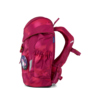 Rucksack in pinker Farbe mit seitlicher Tasche und individueller Klettie-Personalisation.