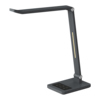 Tischleuchte in metallgrau mit flexiblem Arm und dimmbarem Leuchtenkopf.